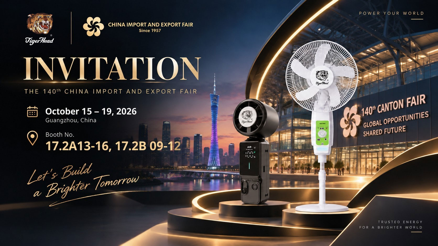 Tiger Head Battery Group - Convite para apresentação de produtos de ventiladores na 140ª Feira de Cantão